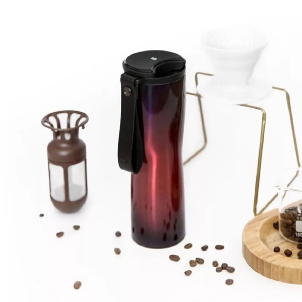 Термокружка KissKissFish MOKA Smart Coffee Tumbler, индикатор температуры, заварник, фиолетовый